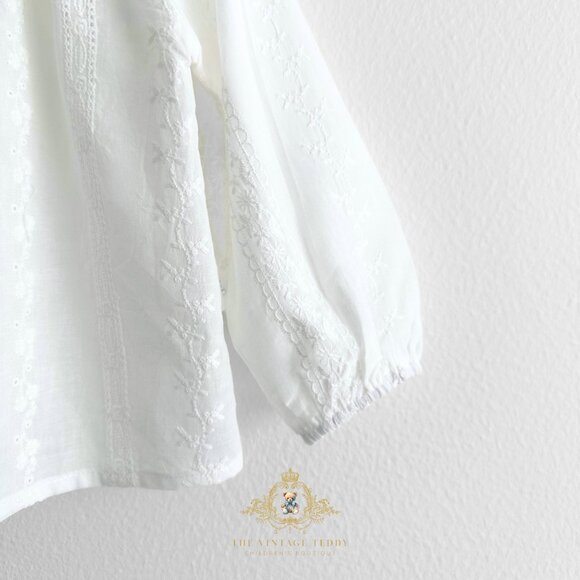 NWT Pretty Girls Long Sleeve Blouse Floral Eyelet Lace Embroidery Boho White 4T - Picture 4 of 5